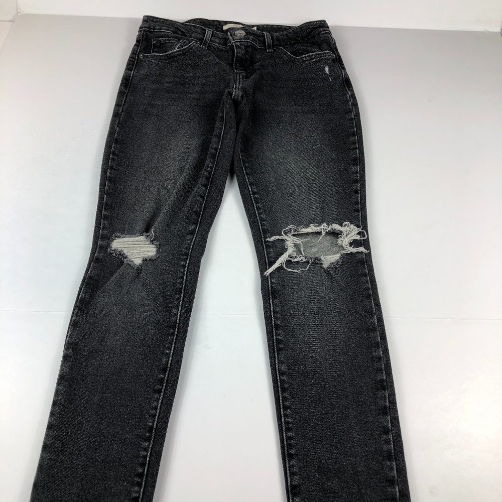 Levi's Jeans Women's 26 711 Skinny Fit Black Distressed Faded Stretch Denim